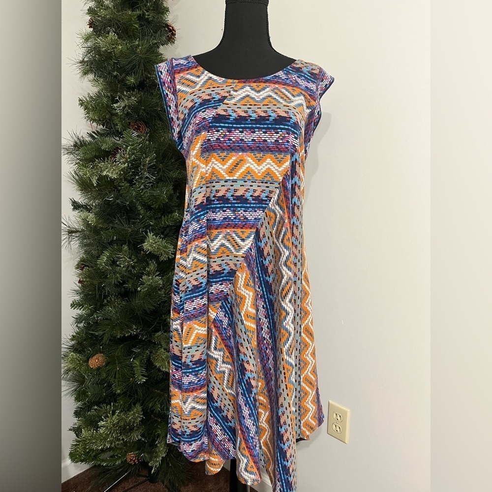 New Directions Multi-color Western Flare Asymmetrical A-Line Dress, PL